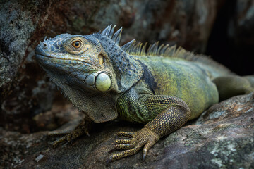 Iguana Resting on Rocky Surface Jungle Rock Texture