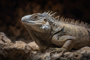 Obraz premium Iguana Resting on Rocky Surface Jungle Rock Texture