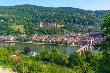 Fototapeta premium Old Bridge Over The Neckar River With Heidelberg Castle In View