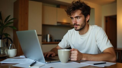 Trabajador independiente trabajando desde casa con su portátil