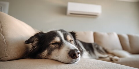 cats, sleeping cats, cozy couch, air conditioner, cool environment, domestic animals, relaxation, comfort, home interior, peaceful scene
