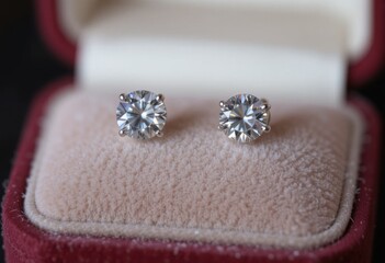 Pendientes de diamantes brillantes en un joyero de terciopelo. Belleza clásica, regalo de lujo, elegancia refinada, perfectos para ocasiones especiales