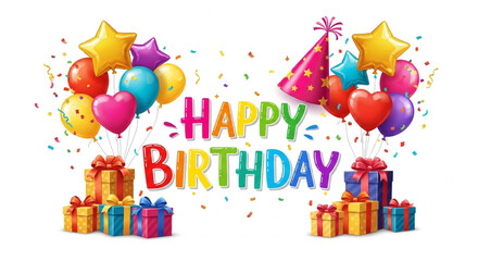 Happy Birthday Celebration Concept – Hand-Drawn Party Elements with Festive Greeting Lettering

