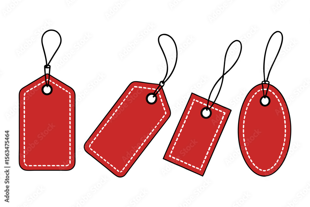 Fototapete set of red sale tags. blank price labels with stitched borders and strings. vector illustration temp