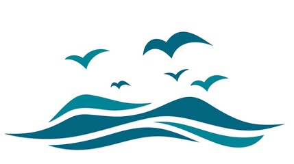 Symbol of the blue sea with a flock seagulls flying.
