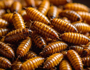 A close-up of Ifinkubala (mopane worms), dried and ready for cooking, a traditional and sustainable food source.