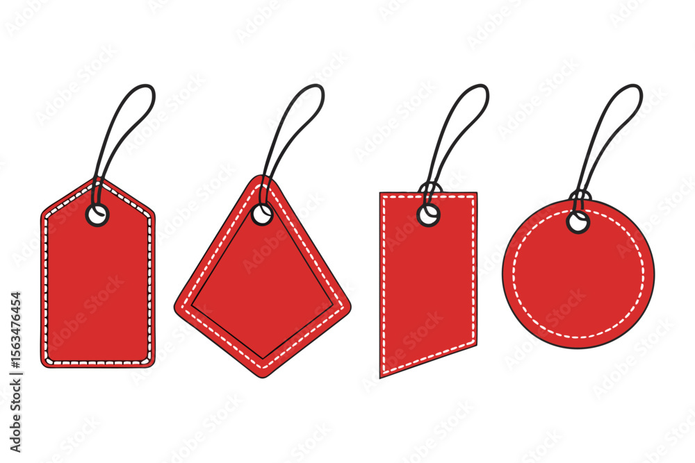 Fototapete set of red sale tags. blank price labels with stitched borders and strings. vector illustration temp