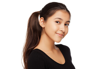 Fototapeta premium young woman with cheerful demeanor isolated on white background