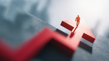 Upward arrow with businessman, financial success metaphor
