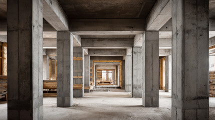 Raw concrete building interior under construction
