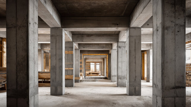 Raw concrete building interior under construction