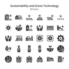 30 icons collection about sustaiability and green technology