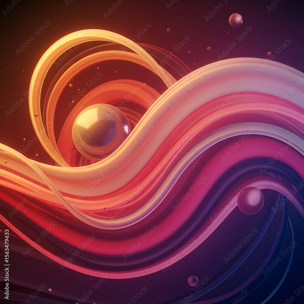 Aufkleber abstract swirling shapes of vibrant colors in a dynamic composition. colorful, flowing lines and orb