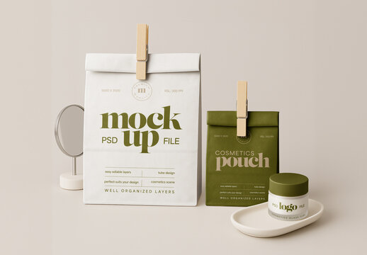Small and Big Pouch Packaging Mockup for Design and Branding Projects