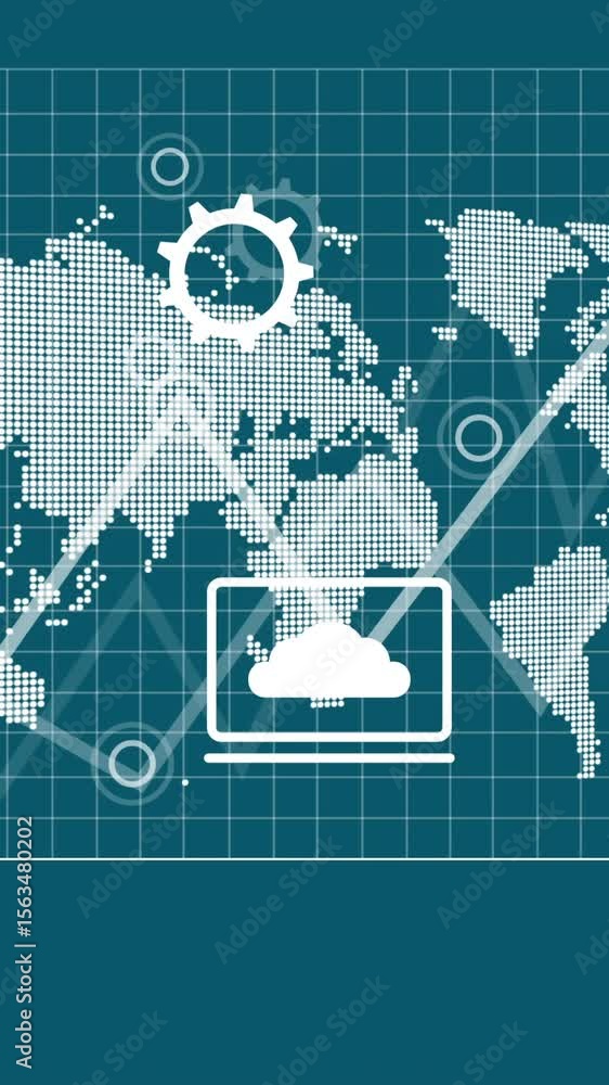 Poster animation of financial data processing over world map