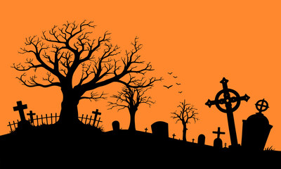 Halloween Graveyard Scene Silhouette Illustration