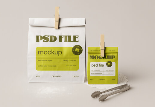 Small and Big Pouch Packaging Mockup for Design and Branding Projects