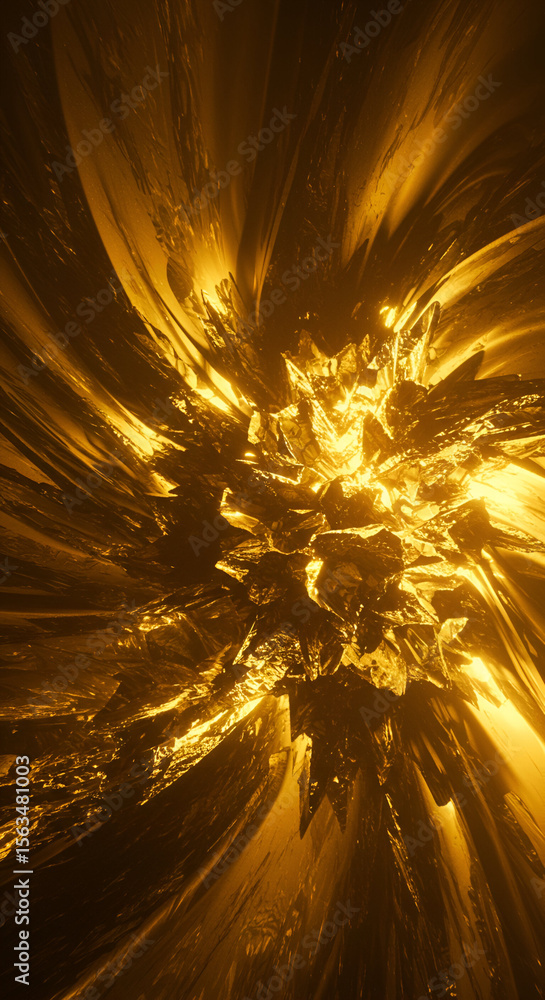 Aufkleber gold crystalline explosion design with abstract texture. radiating outward from a central point of i