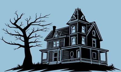 Halloween Haunted House Silhouette Illustration