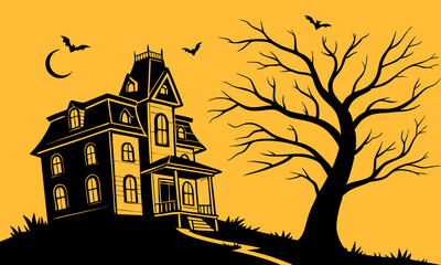 Halloween Haunted House Silhouette Illustration