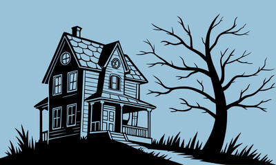 Halloween Haunted House Silhouette Illustration