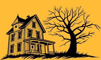 Halloween Haunted House Silhouette Illustration