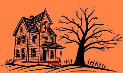 Halloween Haunted House Silhouette Illustration
