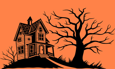 Halloween Haunted House Silhouette Illustration