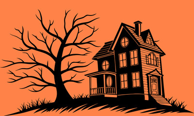 Halloween Haunted House Silhouette Illustration