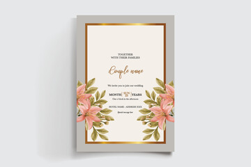 WEDDING INVITATION FRAME WITH FLOWER DECORATIONS AND FRESH LEAVES