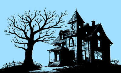 Halloween Haunted House Silhouette Illustration