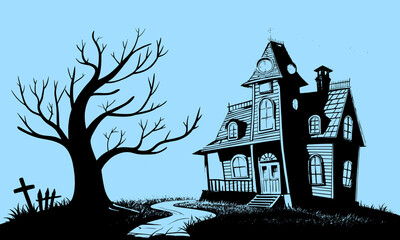Halloween Haunted House Silhouette Illustration