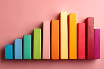 Vibrant bar graph display on pink backdrop  
