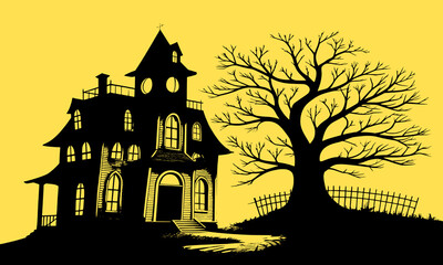 Halloween Haunted House Silhouette Illustration