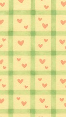 Charming hearts on plaid background.