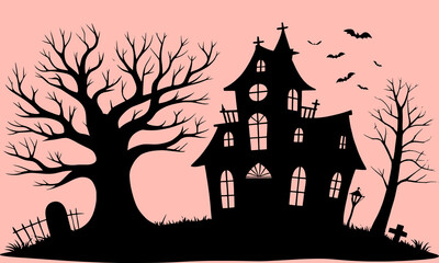 Halloween Haunted House Silhouette Illustration