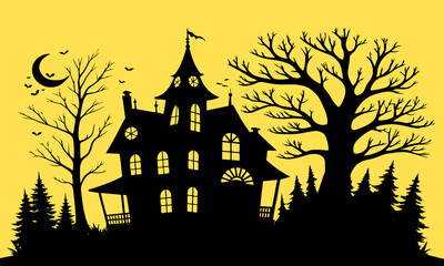 Halloween Haunted House Silhouette Illustration