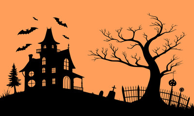 Halloween Haunted House Silhouette Illustration