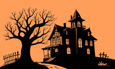Halloween Haunted House Silhouette Illustration