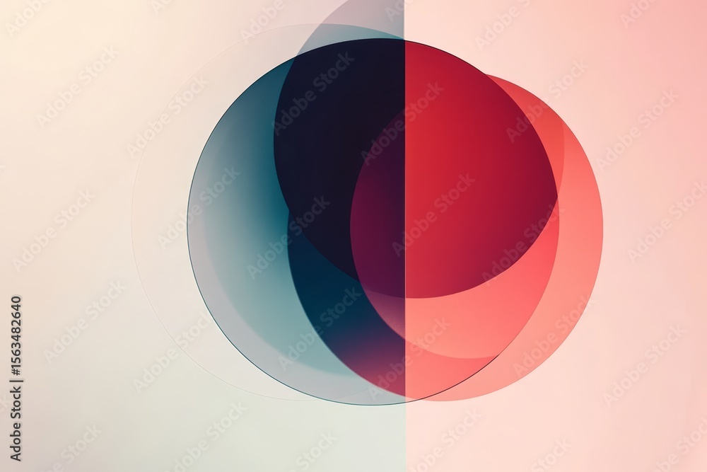 Aufkleber abstract design with overlapping circles in bold red, blue, and teal colors on a gradient background