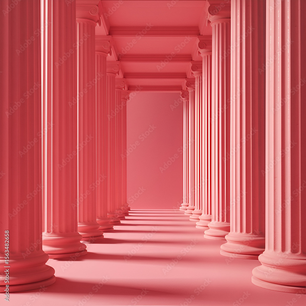 Aufkleber pink classical columns in a minimalist architectural setting. empty hallway with geometric lines cre