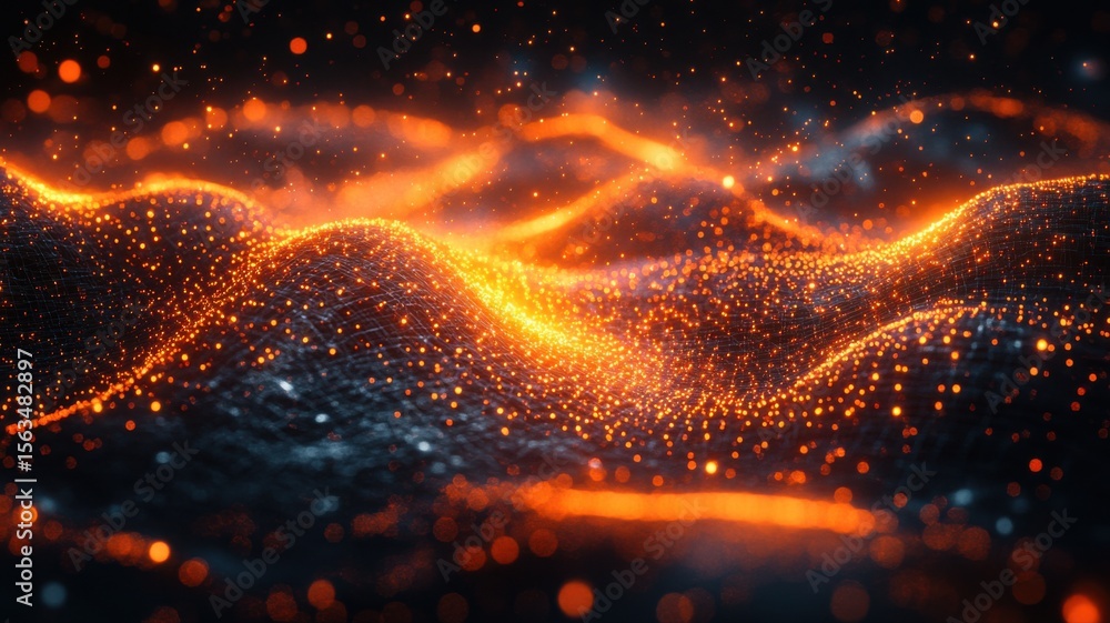 Poster abstract network technology background with glowing orange connections abstract network technology