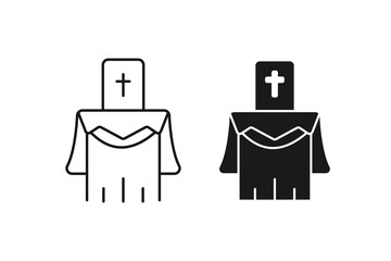 Altar Icon. Christian Church Religious Table for Worship Sacrament and Prayer Line Art Black Outline Minimalist Style Isolated on White Background Faith and Spirituality Symbol Illustration