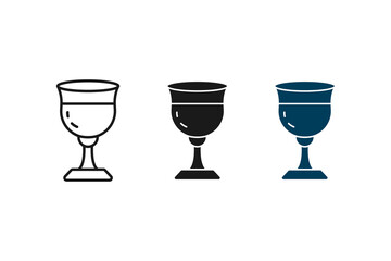 Wine Chalice Icon Christian Communion Cup Symbol of Eucharist Holy Sacrament Faith and Worship Line Art Black Outline Minimalist Style Isolated on White Background Religious Ceremony Illustration