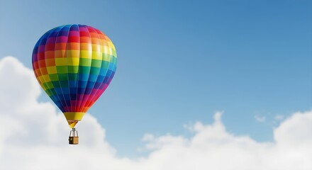 Fototapeta premium 3D Rendering of a Floating Hot Air Balloon with Copy Space in the Sky