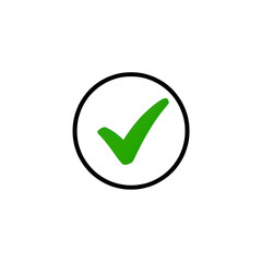a green checkmark icon inside a black circular border, minimalist and clean digital illustration,png

