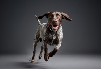 german pointer dog isolated on grey neutral studio background, hunting dog, adorable doggy, hunter hounting 0