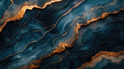 Obraz premium Detailed abstract pattern of dark blue and gold marbling.