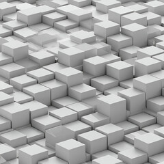 Abstract geometric pattern of stacked cubes in a light gray tone. Interlocking forms creating a complex, three-dimensional visual effect.