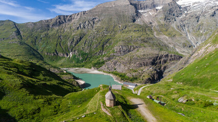 Sacred Heart Chapel near Pasterzenhaus ,Austria aerial drone view